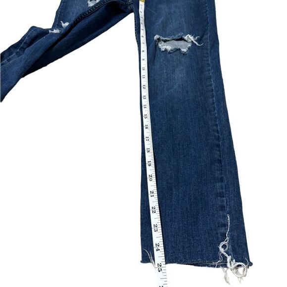 FREE PEOPLE Dark Wash,Destroyed,Frayed Hem,Crop Skinny Jeans - Picture 4 of 7